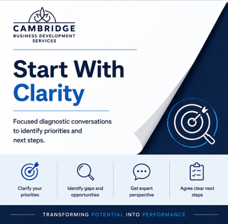 Cambridge Business Development Services strategy conversations helping leaders clarify priorities and identify next steps for capability growth